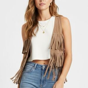 CLK Tan Fringed Vest BOHO Festival Western BOHEMIAN Size XSmall - Small NEW